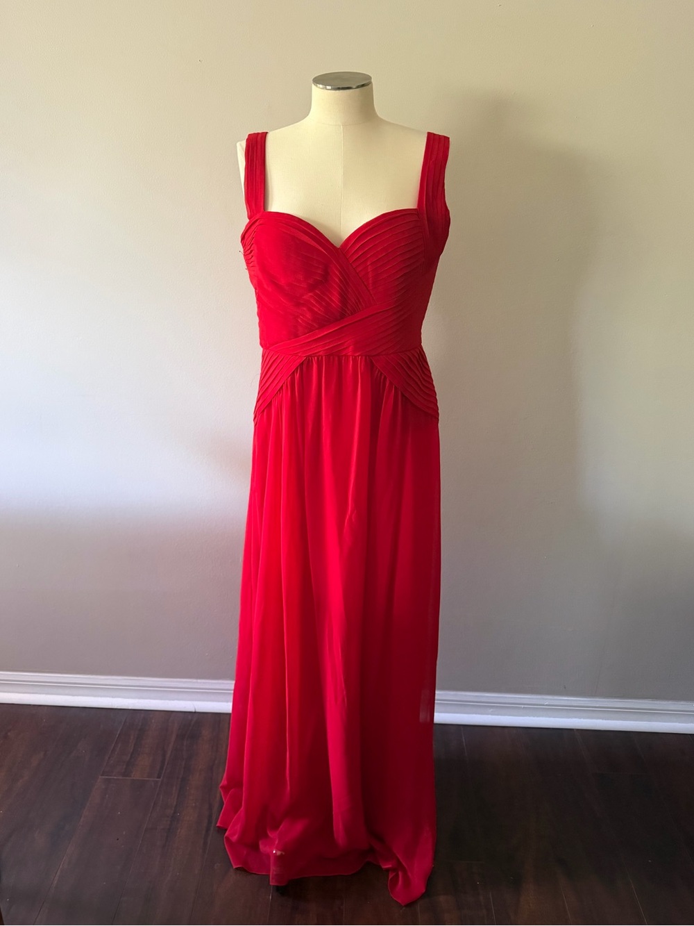 BCBGMaxAzria Red Pleated Empire Gown 12P